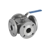 4-Way ball valve Type: 7291 Stainless steel/TFM 4215/FPM (FKM) Full bore X-bore Handle PN40 Flange DN15